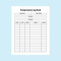 Temperature interior log book with a thermometer. Patient body heat tracker and medication planner journal. Interior of a notebook. Fever temperature tracker and patient information logbook. vector