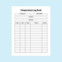 Temperature interior log book with a thermometer. Patient body heat tracker and medication planner journal. Interior of a notebook. Fever temperature tracker and patient information logbook. vector