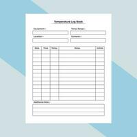 Diary interior of a temperature log book. Patient fever temperature and information tracker interior. Interior of a journal. Body heat tracker and medication planner notebook template. vector