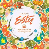 Abstract round white frame, illustration with Easter eggs with a pattern. vector