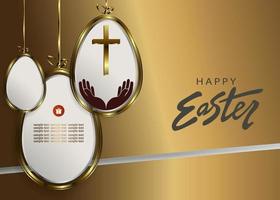 Easter brown design with abstract silhouettes of eggs with gold border on pendants. vector