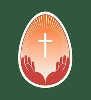 Silhouette of an egg of a beige hue with a cross and hands, design element. vector
