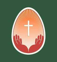 Silhouette of an egg of a beige hue with a cross and hands, design element. vector