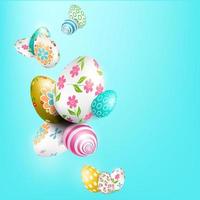 Light blue Easter composition with wonderful eggs with a different pattern. vector