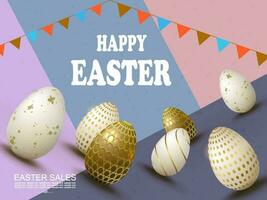 Easter slanting multicolor composition, white and brown eggs with a pattern. vector