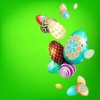 Easter green composition with beautiful eggs drawn by a garland with a different pattern. vector