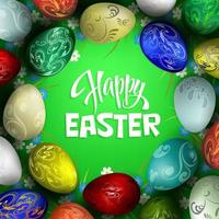 Beautiful composition of a green shade with a set of Easter eggs drawn in a circle. vector