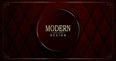 Red texture design, round frame with thin border in gold tone. vector