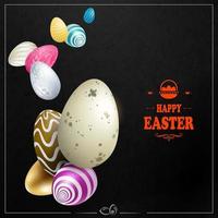 Black texture Easter composition with frame and silhouette of eggs of various colors. vector