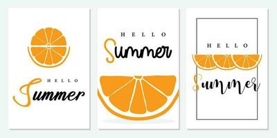 Set of summer cards. Summer posters with orange. vector
