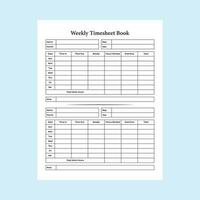 Weekly timesheet log book interior. Time management and employee work timer notebook template. Journal interior. Weekly timesheet notebook and business time management journal interior. vector