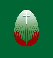 Silhouette of an Easter white egg with a cross and hands, design element. vector