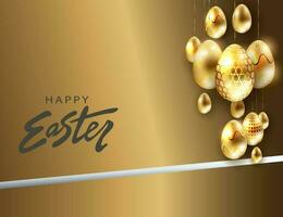 Easter design with brown bias curtains, eggs with a gold hue pattern. vector