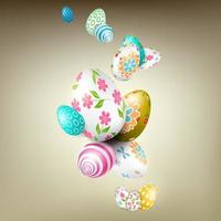 Easter beige composition with beautiful eggs drawn as a garland with a different pattern. vector