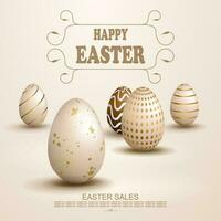 Easter light beige design, set of patterned eggs. vector