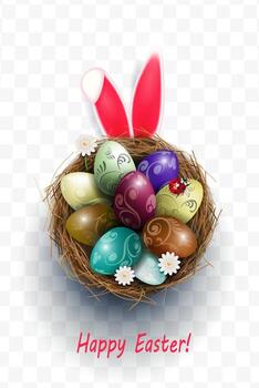 Illustration with Easter eggs in a nest, isolated design element. vector