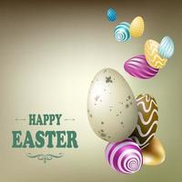 Easter beige composition with beautiful eggs with a different pattern. vector