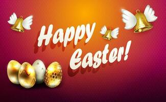 Composition with Easter eggs and golden winged bells. vector