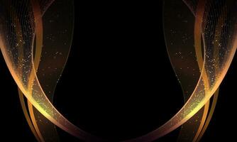 Golden waves with glitter effect on black background. vector