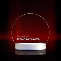 Round white podium with a gold border on a red mesh background. vector