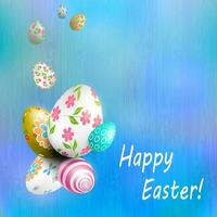 Easter composition of a blue shade with eggs with a wonderful pattern drawn like a garland. vector