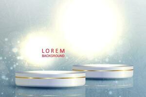 White stage with golden border, light texture background with bright glow. vector