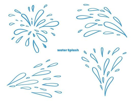 Doodle water splash. hand drawn sketch illustration, starburst, sparkle, sunburst set. Line sparkle