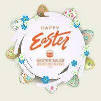 Design element, abstract round white frame, illustration with Easter eggs, wreath. vector