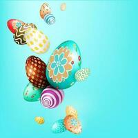 Light blue Easter composition with wonderful eggs with a different pattern. vector