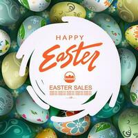 Abstract round white frame, illustration with Easter eggs with a pattern. vector