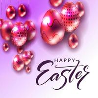 Easter design with light purple gradient, abstract eggs with lovely pattern on pendants. vector