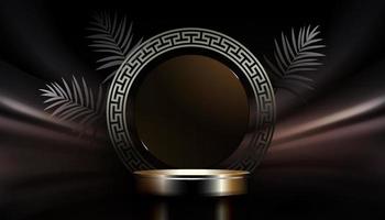 Dark background with a round shiny podium, a round frame with a border. vector