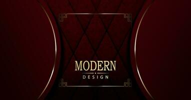 Red textured design, round frames on the sides with a gold tone border. vector