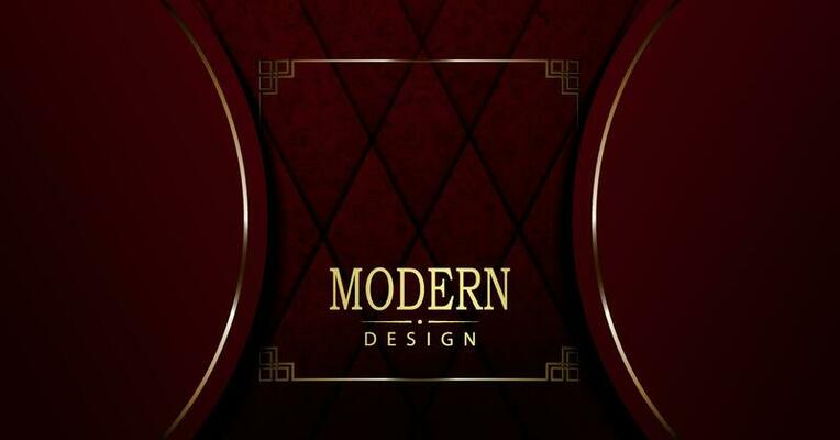 Red textured design, round frames on the sides with a gold tone border.