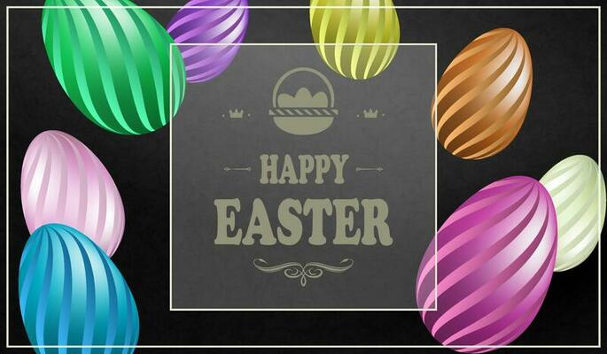 Black texture Easter composition with a frame with a silhouette of abstract eggs of various colors.
