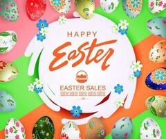 Abstract round frame, Easter eggs with a pattern, an illustration of green and brown shades. vector