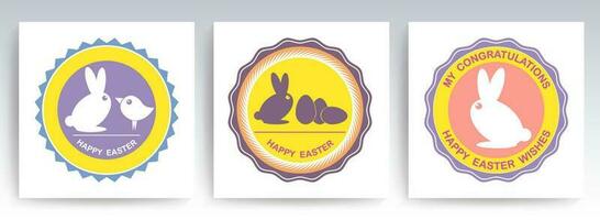 Easter set of round signs with abstract silhouettes of a rabbit and a bird. vector