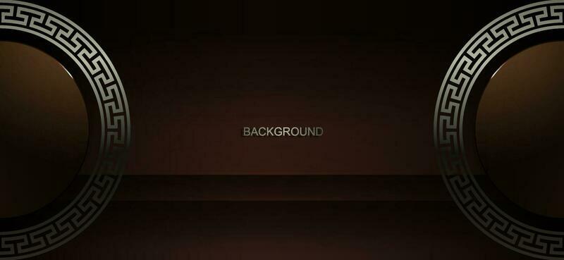 Round frames on the sides with a border and a pattern on a brown background.