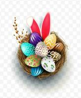 Composition with Easter eggs in a nest, isolated design element. vector