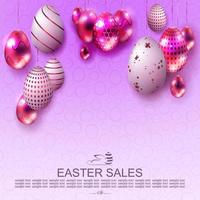 Easter light design with purple gradient, abstract eggs with beautiful pattern on pendants. vector