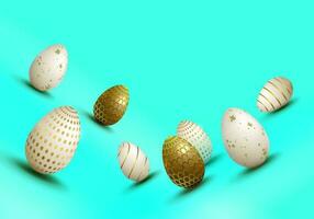 Bright turquoise composition with a set of Easter eggs, design element. vector