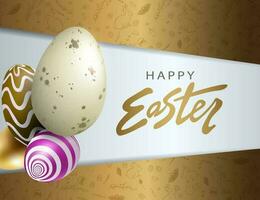 Pascua de Resurrección diseño con marrón parcialidad cortinas, estampado huevos. vector