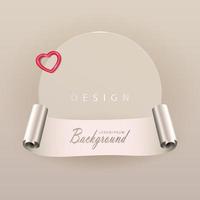 Round frame with ribbon on delicate beige design, heart isolated. vector