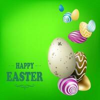 Easter green composition with beautiful eggs drawn as a garland with a different pattern. vector