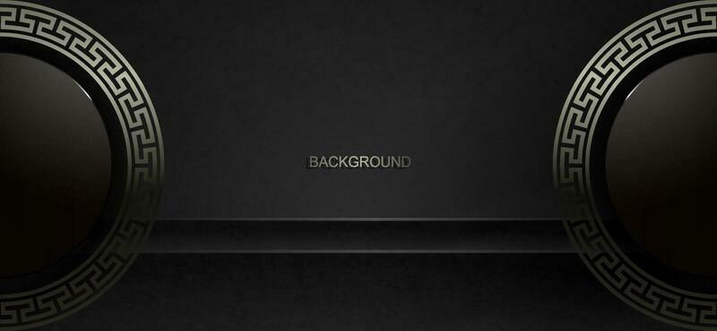 Round frames on the sides with a border and a pattern on a gray background.