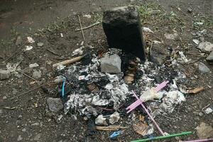 the remaining household waste that has been burned photo