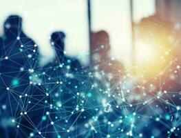 Abstract internet connection network background with silhouette of business team photo