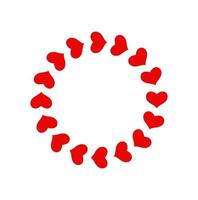 Circle made by red hearts on white background vector icon.