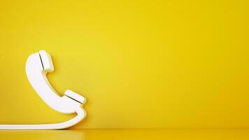 3D icon of a big telephone handset on yellow background. Rendering photo