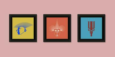 Three photo frames with abstract illustration work. vector